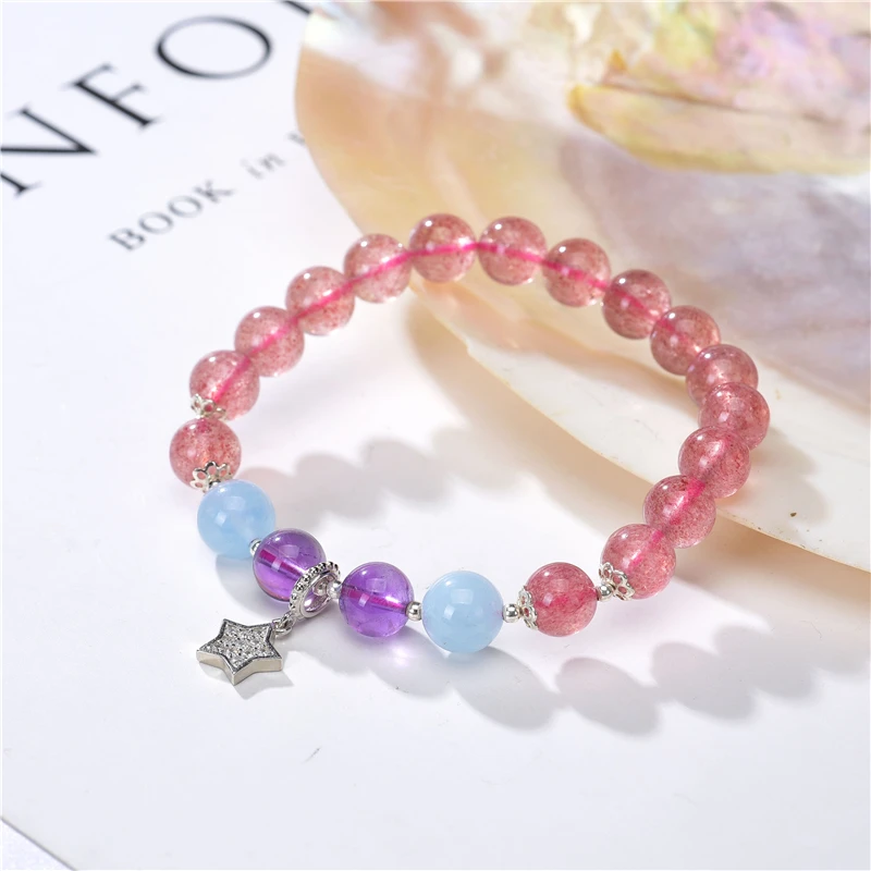 

Женский браслет из серебра 925 пробы с бусинами и натуральным клубничным камнем