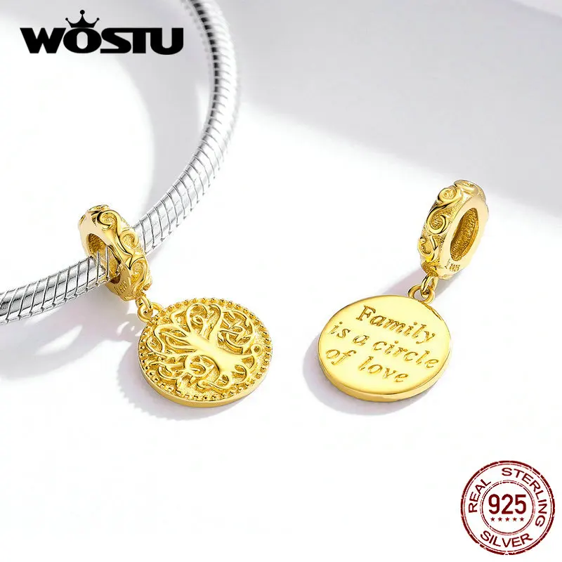 Женские Подвески WOSTU Tree of life из стерлингового серебра 925 пробы с золотыми бусинами