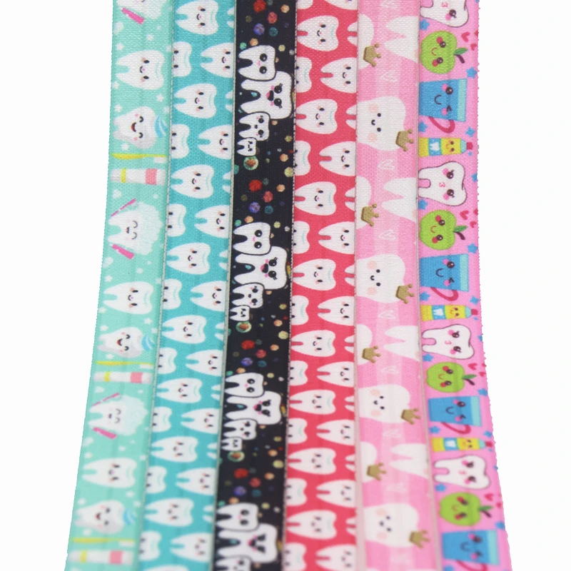 

DHK 5/8'' 50yards tooth printed Fold Elastic FOE stretch ribbon hairbow headwear headband DIY OEM S1337