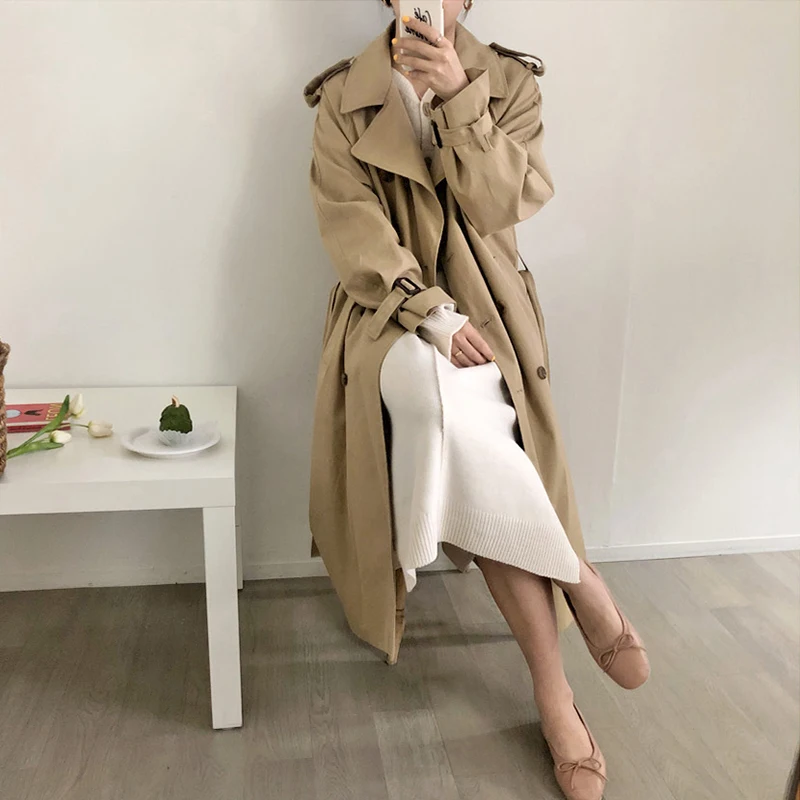 

OL Casual Woman Jacket With Belt Professional Temperament Outdoor Warm Long Trench Coat For Women 2020 Autumn Women's Clothes