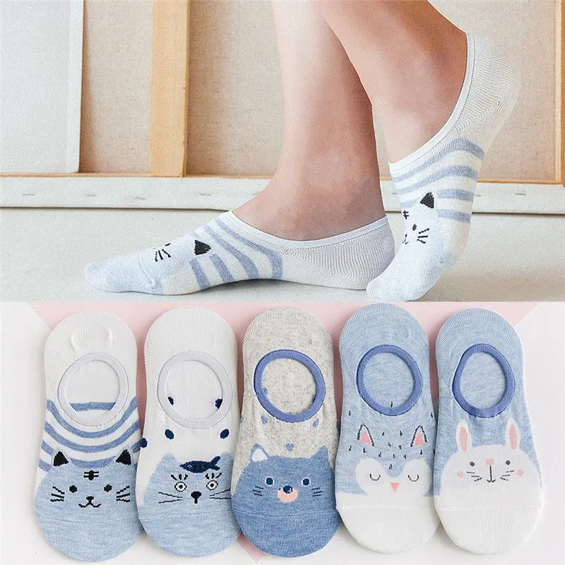 5 пар женские короткие носки милые хлопковые Носки с рисунком кота и кролика