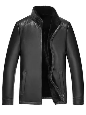 black black wool AYUNSUE, мужское пальто из овчины, зимняя куртка из натуральной кожи, мужские теплые куртки с подкладкой из натуральной шерсти, Chaqueta Cuero Hombre, T-89-1966, KJ1379 - Цвет: black black wool