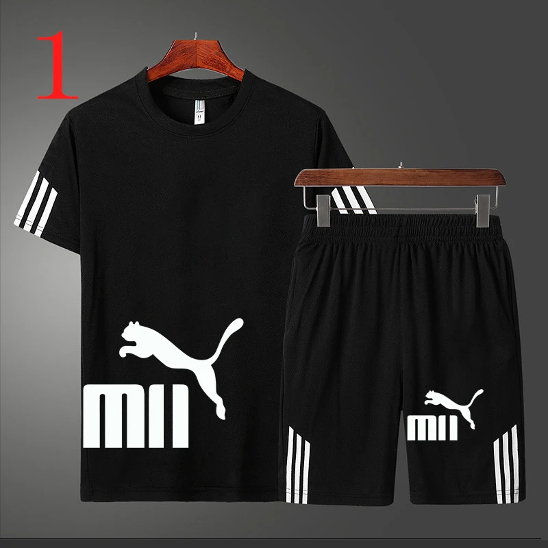 

2021 Men's T-shirt Breathable Hot Pants Football Training Sportswear Short Sleeve Summer T-shirt + Shorts Sports Two-piece Set