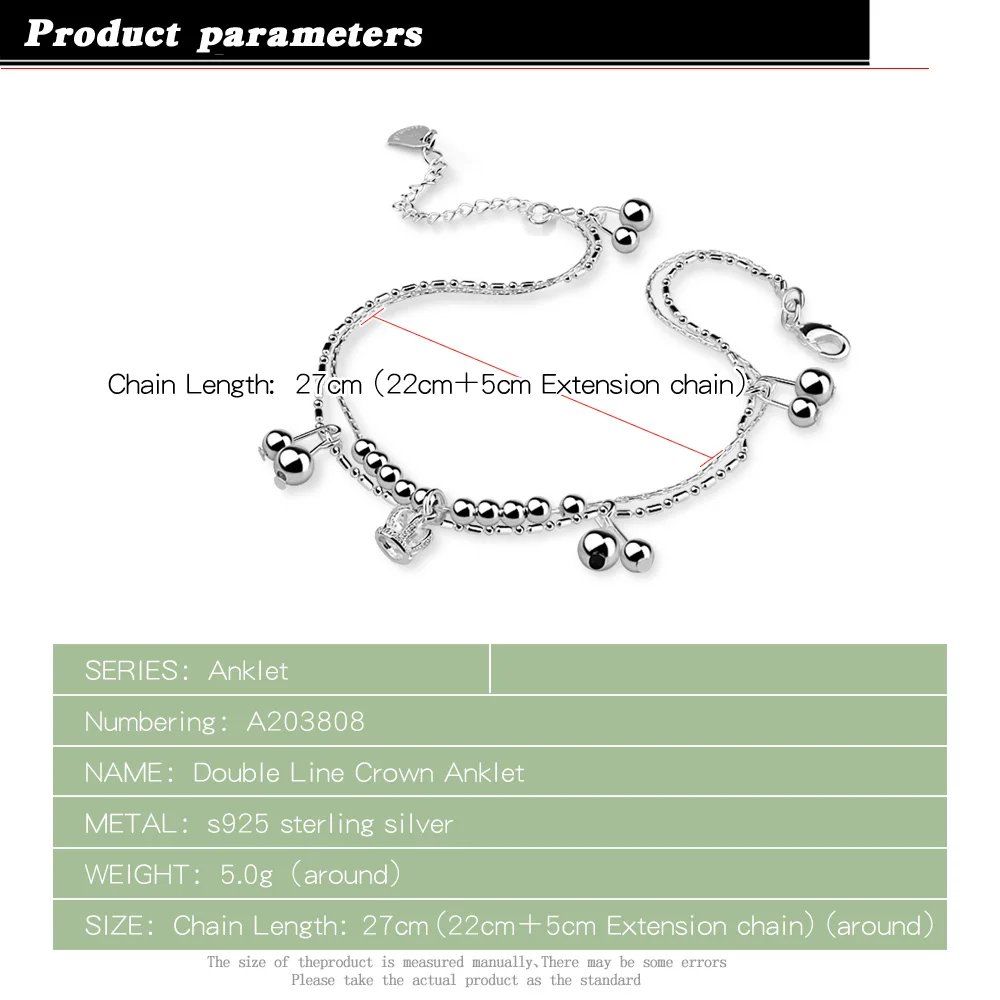 Женский браслет на ногу из серебра 925 пробы с цепочкой и бусинами