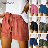 solid color shorts women elastic high waist woman shorts summer casual short women loose hot shorts femme shorts