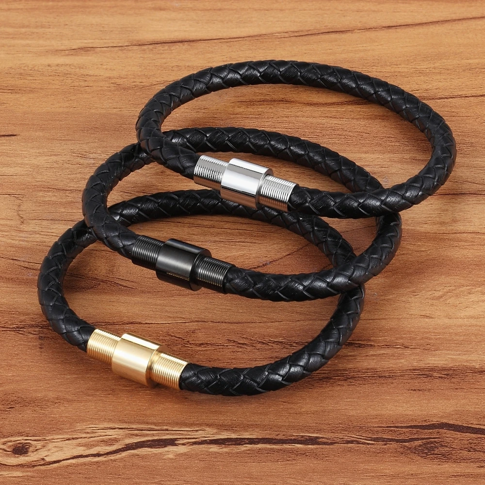 Простой Стиль из нержавеющей стали С пряжкой отстрочкой мужской кожаный браслет