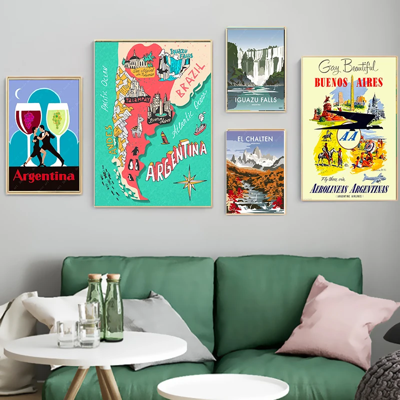 La Республика Аргентина холст картины винтажные Путешествия стены крафт плакаты