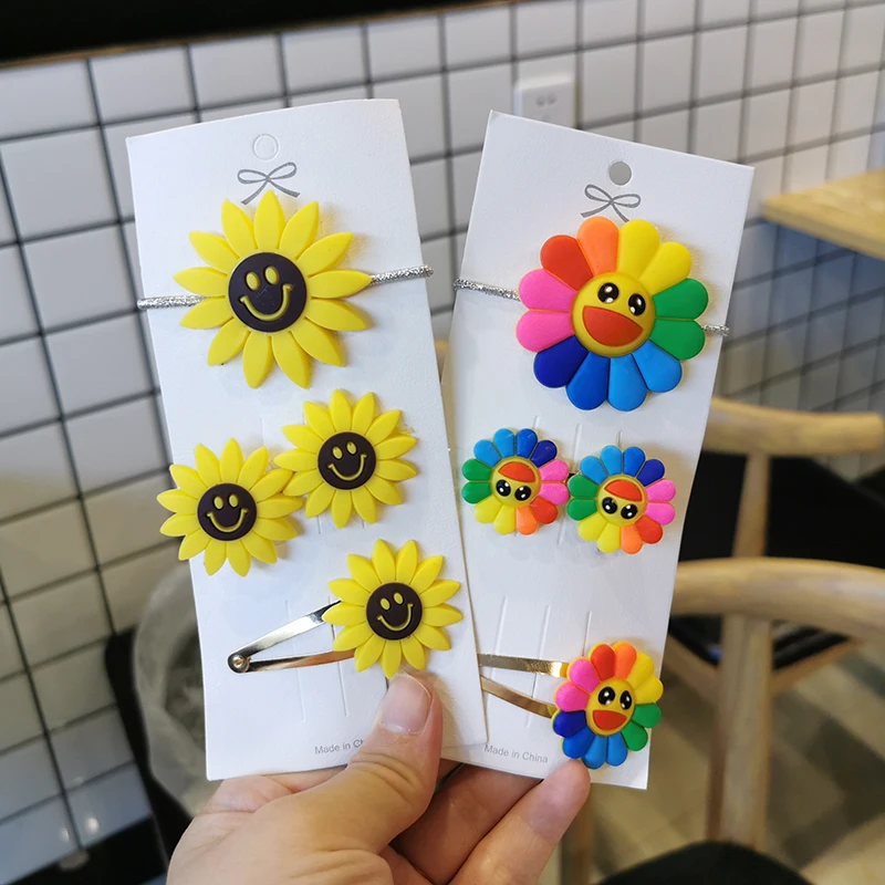 М мизм 3 шт. детские заколки эластичная резинка для волос набор Подсолнух заколка