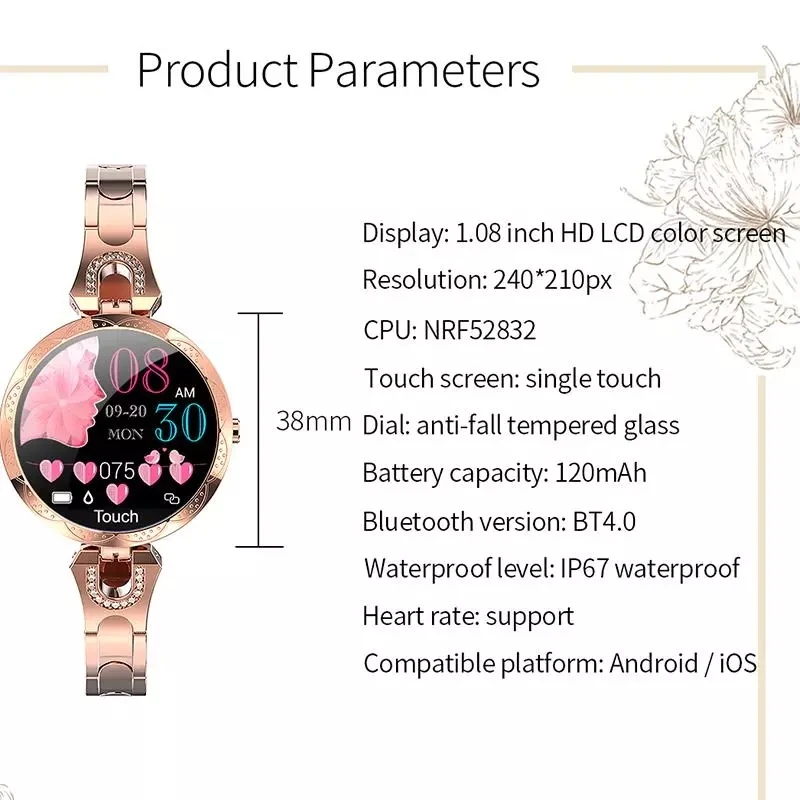 

AK15 Smart Watch Women fashion Blood Pressure Heart Rate Monitor Ladies Bracelet IP67 Waterproof Watch For Android iOS