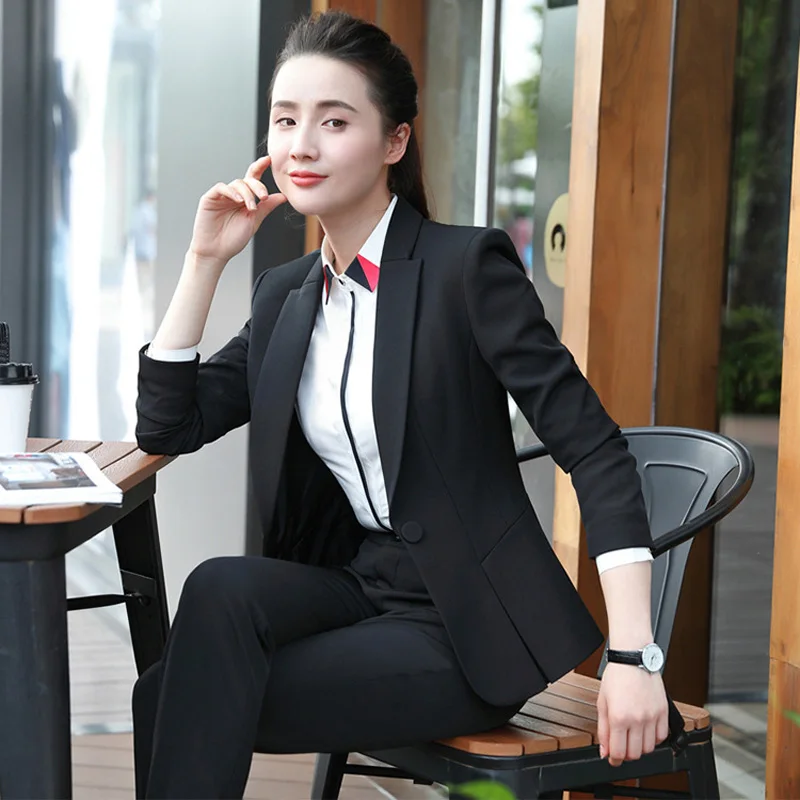 IZICFLY Autumn Spring Slim Fashion Women's Pants Suits Office Uniform Style Business Work Wear Black Blazer Set 2 Piece