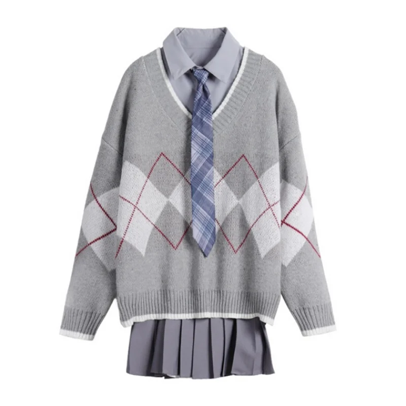 Женские комплекты из трех предметов рубашки в стиле преппи ретро свитера и