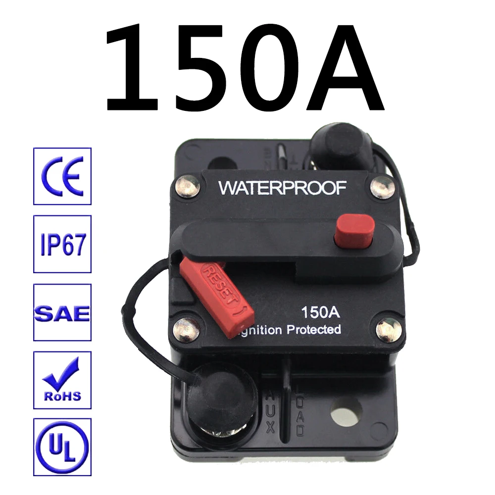Серебристый 30A 40A 50A 60A 70A 80A 100A 120A 150A 200A 250A 300A Ампер автоматический выключатель предохранитель сброса для ребенка от 12 до 48V преобразователь автомобильной розетки постоянного тока Лодка Авто Водонепроницаемый - Цвет: Серебристый
