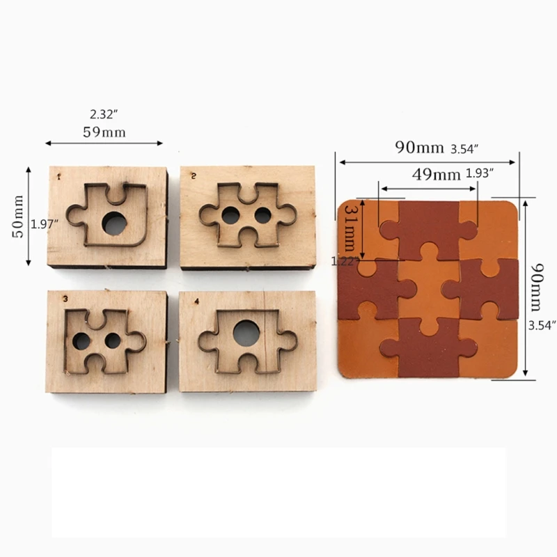 

4Pcs Puzzle Wooden Die Cutting Leather Mold Jigsaw Puzzle Cutting Mold Scrapbook Embossing Jewelry DIY Leather Crafts