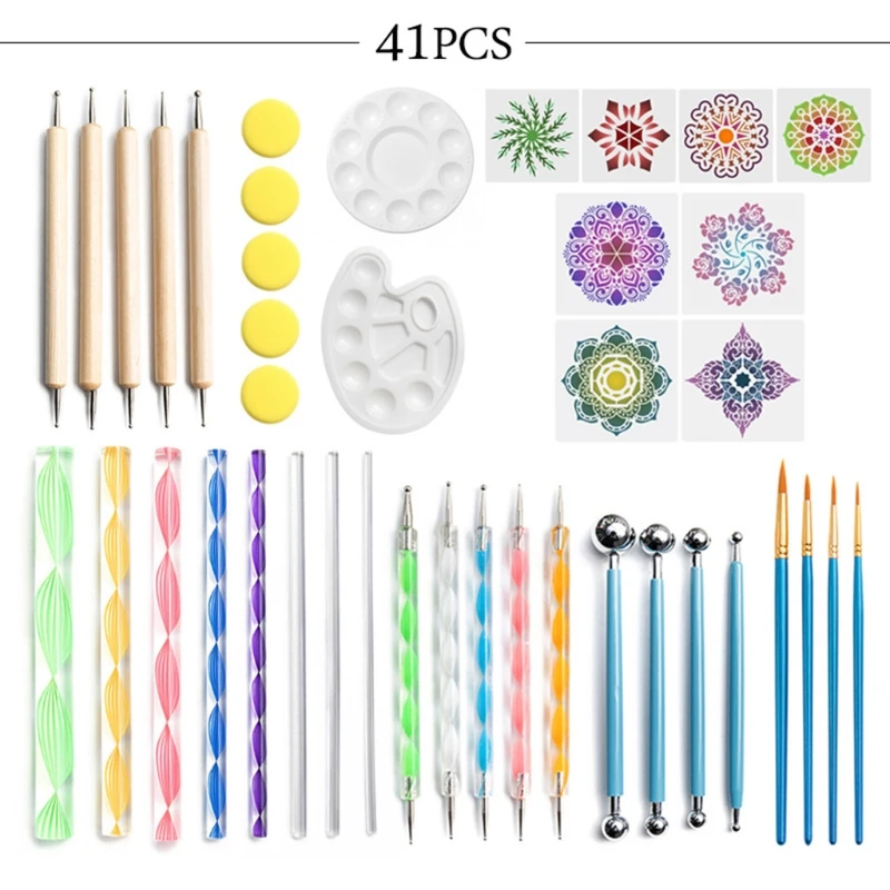 

41pcs Mandala Dotting Tools Set for Painting Rock Stone Acrylic Stick Drawing Brush Stencil Template