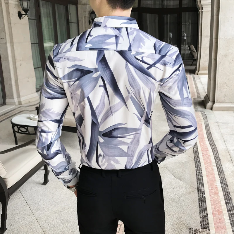 Мужская рубашка с цветочным принтом Повседневная приталенная под смокинг