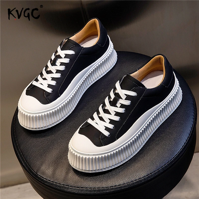 

KVGC 2021 High Quality Women Sneakers Lace Up Women Flat Shoes Chunky Heel Platform Sneakers Woman Casual Zapatos Female Shoes
