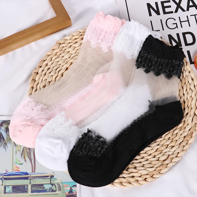 3 pairs 3/5 пар, горячая Распродажа, крутые дышащие летние стильные сексуальные черные кожаные носки, однотонные кружевные нейлоновые носки для женщин и девочек - Цвет: 3 pairs