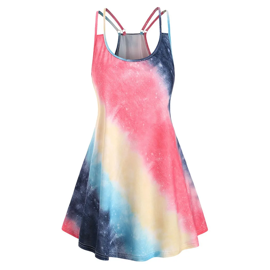 

2020 Women Plus Size Sleeveless Solid Tie-Die Print Sling Vest Tank Pullover Tops Shirt Ropa Mujer Tunique Femme