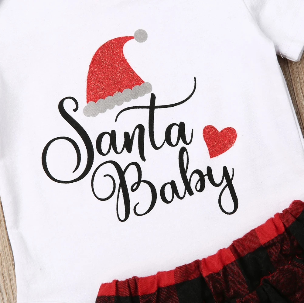 Рождественский комплект одежда для маленьких девочек топы с короткими рукавами