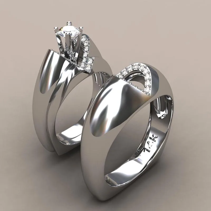 

New popular jewelry fashion atmosphere heart three - piece set of lovers ring party anniversary ring