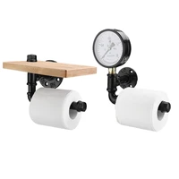 rustic industrial toilet paper roll holder pipe floating home bathroom shelf with phone holder wall mounted shelf