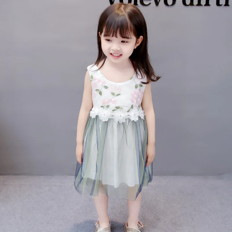 Одежда для девочек 2020 Новое Кружевное платье модное летнее с цветочным принтом