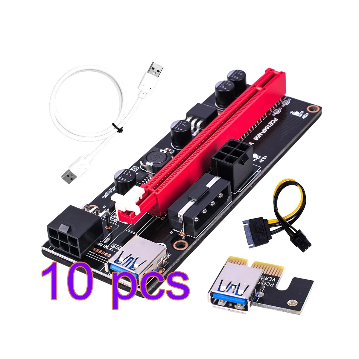 

2022 10 шт. VER009 USB 3.0 PCI-E Райзер VER 009S Экспресс 1X 4x 8x 16x Райзер адаптер карта SATA 15 контактов на 6 контактов кабель питания