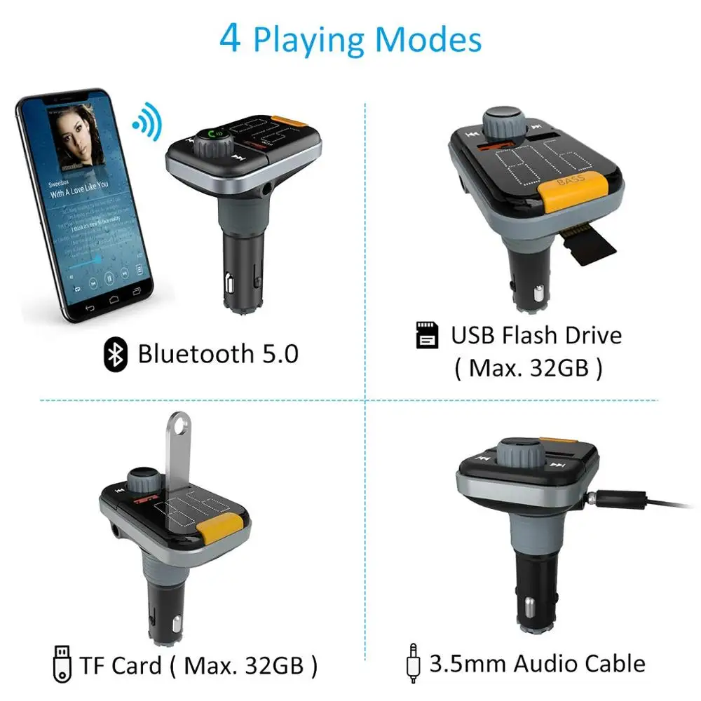 Беспроводной радиоадаптер VANJEW Blutooth 5 0 fm передатчик QC3.0 Двойной Автомобильный MP3