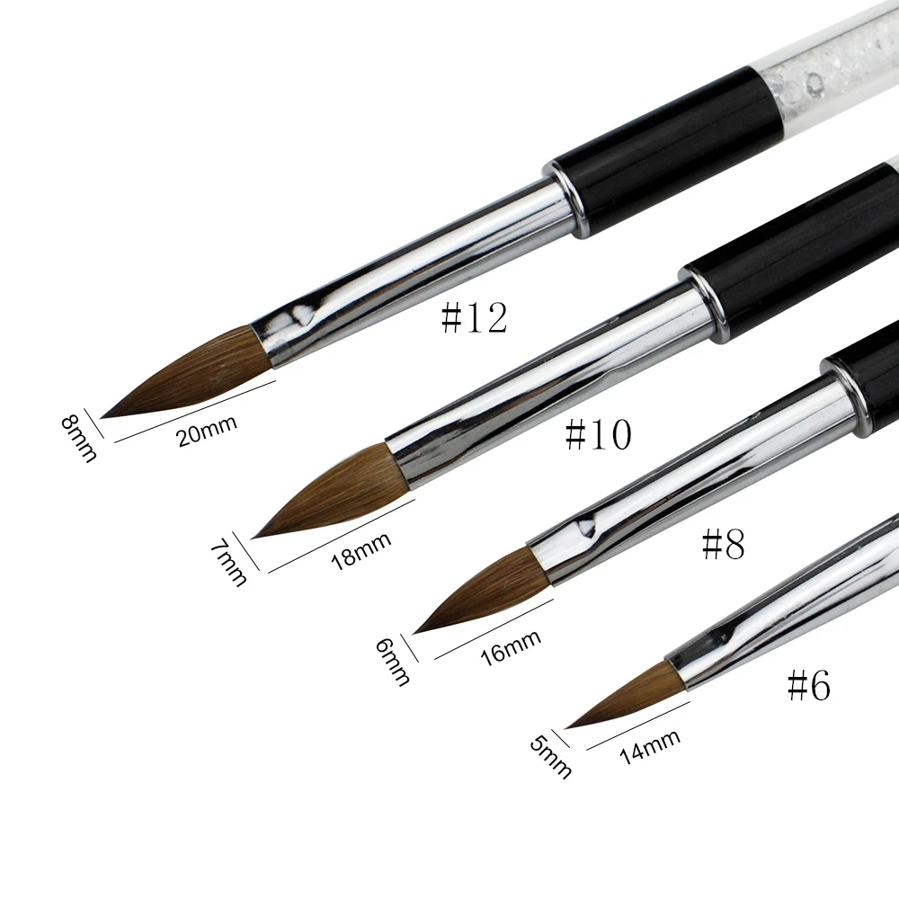 High Quality Kolinsky Sable Acrylic Nail Brush Size 6 8 10 12 Crystal Rhinestone Handle Salon Manicure Tools For Nail Art