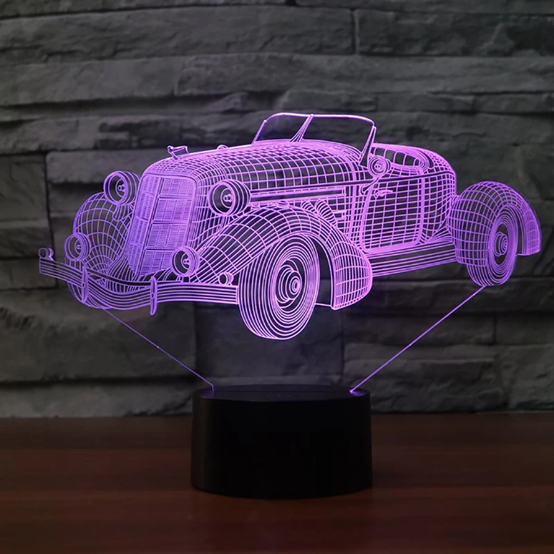 Винтажный автомобиль 3D светодиодный RGB Ночной светильник 7 цветов Настольный