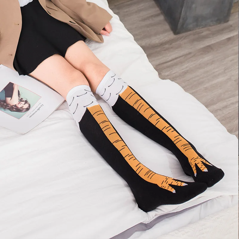 Chicken Paws Feet Socks Women's Long Socks Funny Cartoon Cotton Creative Chicken Leg Claw Ladies 3D Print Above Knee High Socks