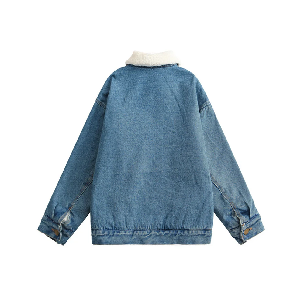 Covrlge Plus Velvet Men's Denim Jacket Winter New Couples Wear Tooling Detachable Fur Collar Denim Thick Cotton Coat Male MWM130