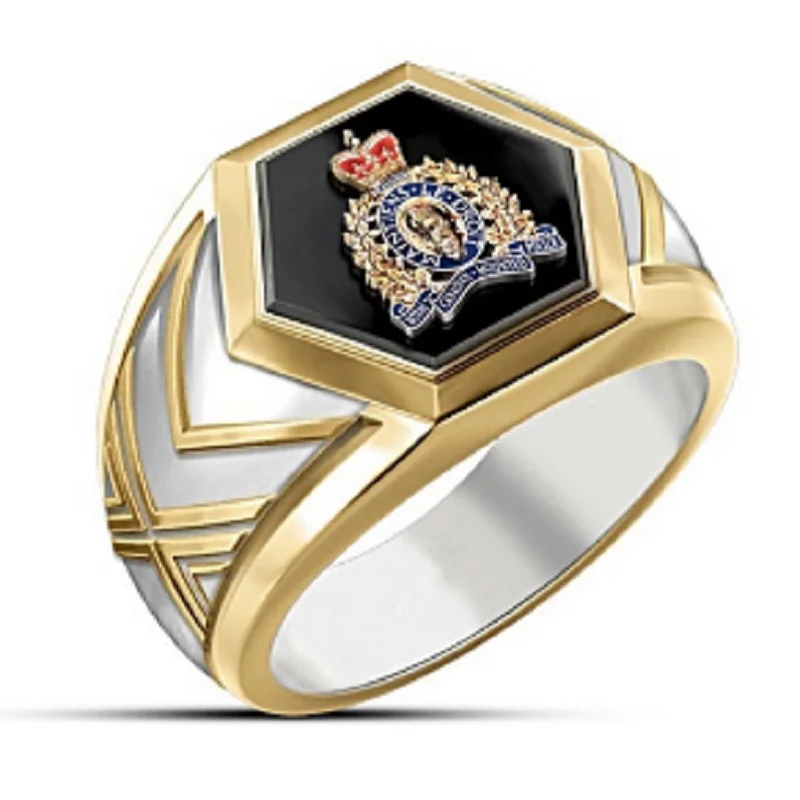 

Punkboy Trendy Two-tone Black Ploygon Hexagon Crown Craved Geometric Metal Ring for Men Party Jewelry Accessories Size 6-13