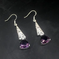 gemstonefactory big promotion single unique 925 silver rare purple amethyst women ladies gift dangle drop earrings 20213692