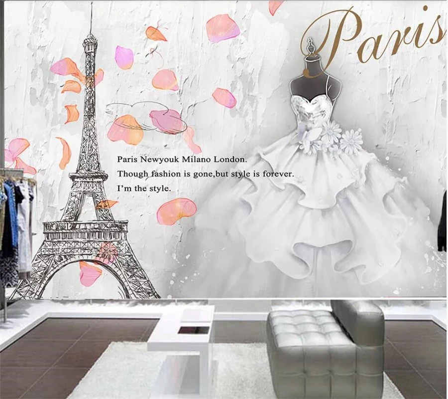 

Custom wallpaper 3d murals retro cement white swan fashion Paris wedding clothing store mural restaurant background wall paper