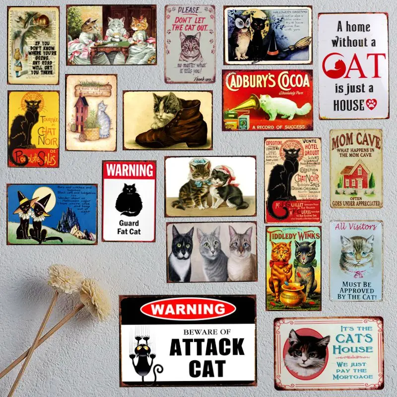 

A Home Without Cat Is Just a House Metal Pet Animal Tin Sign Vintage Plates For Wall Art Retro Decor 30X20CM A-5195B