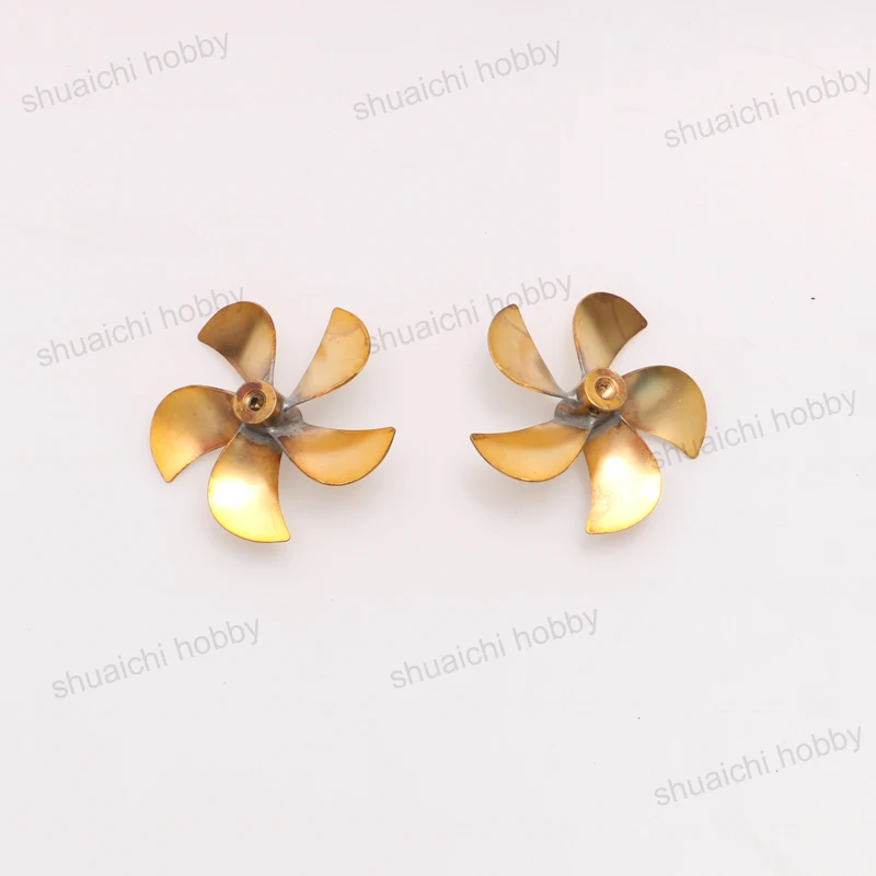 

1Pair 52mm 5-blade Brass Welding Propeller M4 Shaft Hole Paddle Forward Reverse Props with M3 Set Screw Hole DIY for RC Tug Boat