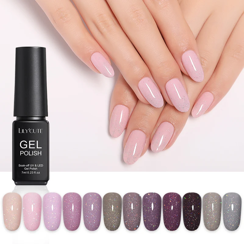 LILYCUTE 7ml Nude Glitter Gel Nail Polish Shimmer Pink Purple Soak Off UV LED Gel Polish Varnish Nail Art Lacquer