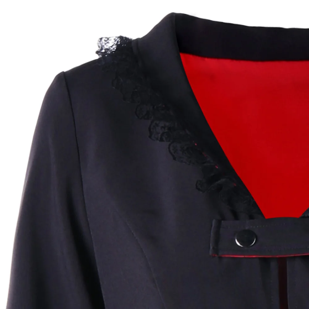 Женское пальто на шнуровке сзади длинное в готическом стиле с V-образным вырезом