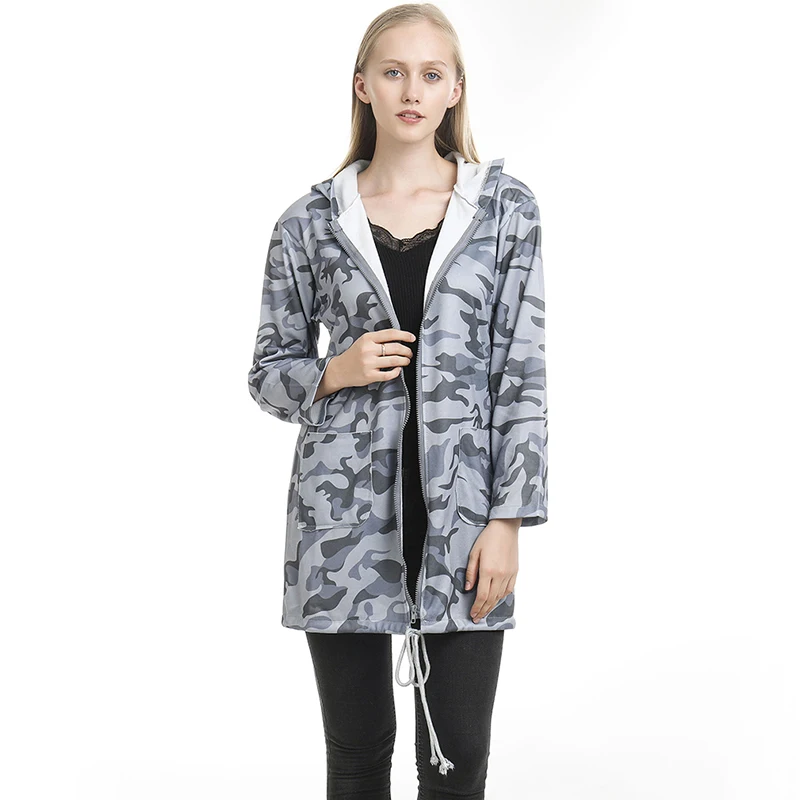 Женское пальто с камуфляжным принтом повседневная куртка капюшоном на осень и