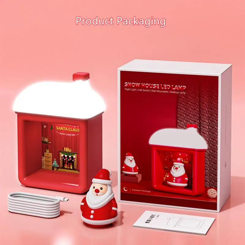 

Рождественский Снежный дом с магнитным датчиком, ночник с зарядкой от USB, силиконовый Санта-Клаус, атмосферный светильник для детей, рождест...
