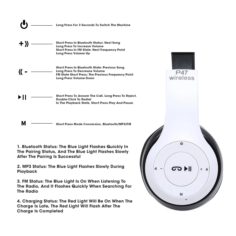 P47 беспроводные наушники Bluetooth-совместимые складные для iPhone Huawei спортивные бега с