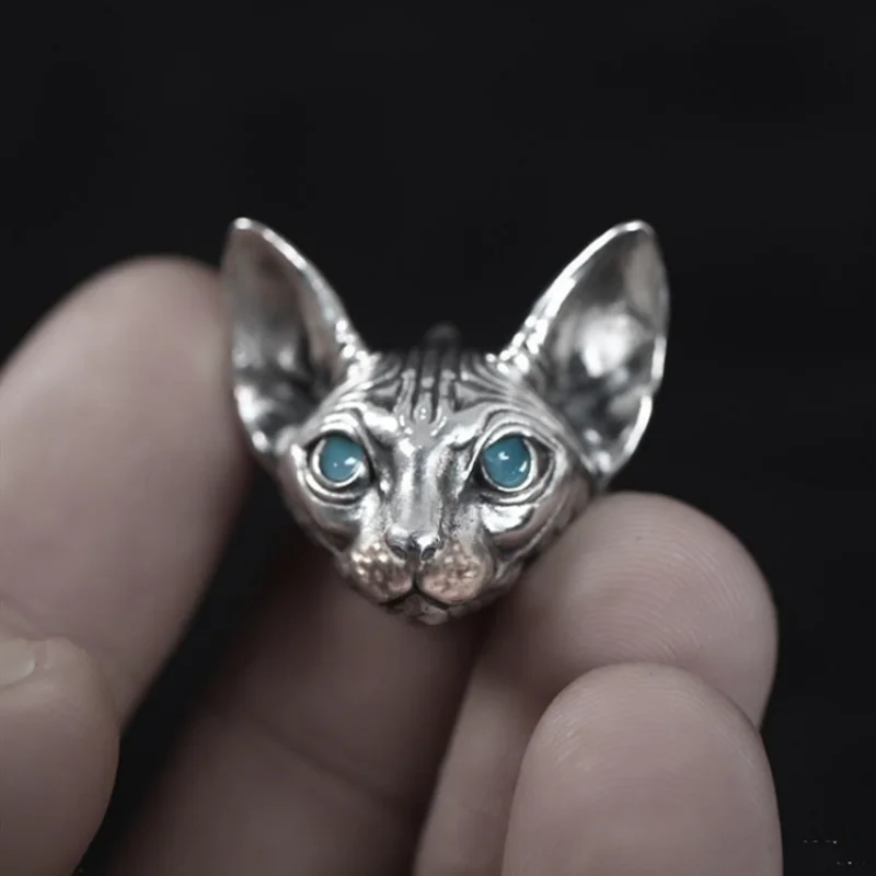 

Retro silver blue eye sphinx hairless cat animal earrings studs for men and women punk hip hop party fashion accessory gift