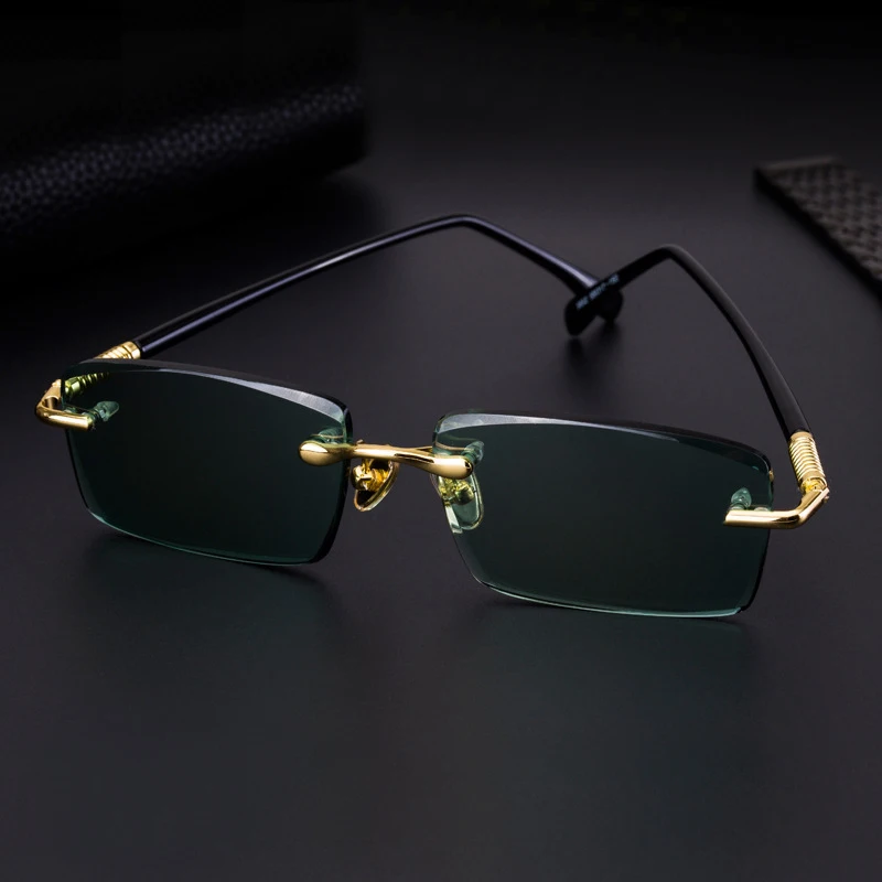 

Pure Natural Crystal Stone Sunglasses Man Luxury Rimless Green Glass Sun Glasses Vintage UV400 Top Quality Anti Scratch Eye Dry