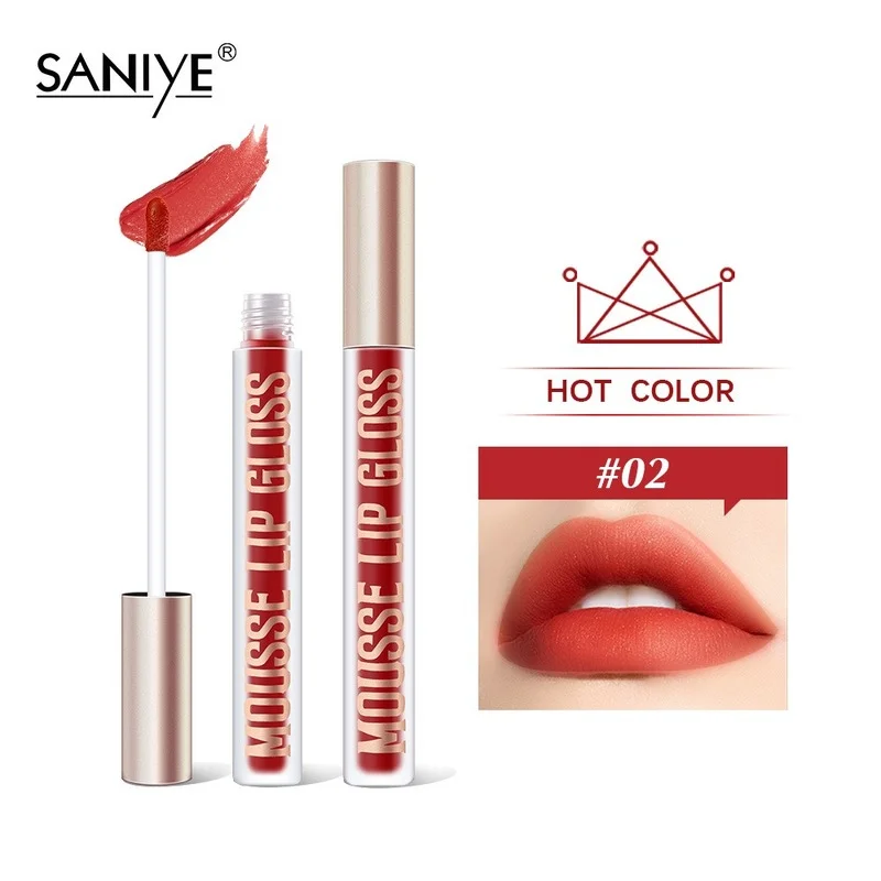 

SANIYE Slender Tube Mousse Long Lasting Matte Velvet Liquid Lipstick Waterproof Non-stick Cup Matte Lip Gloss Makeup Beauty 1Pcs