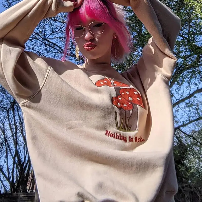 

Women Oversized Hoodies mushroom Pattern Print Ladies Sweatshirts Long Sleeve Pullover Tops Autumn Winter Warm Loose Streetwear