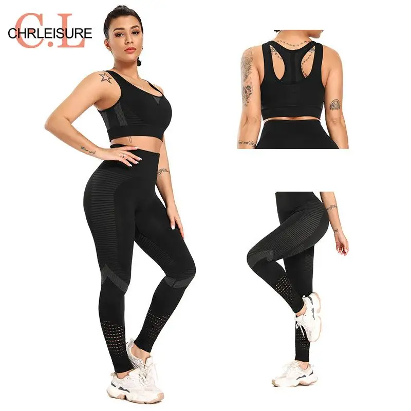 

CHRLEISURE 3 Pieces Set For Woman Tracksuits Sports Bra+ Seamless Shorts+High Waist Leggings