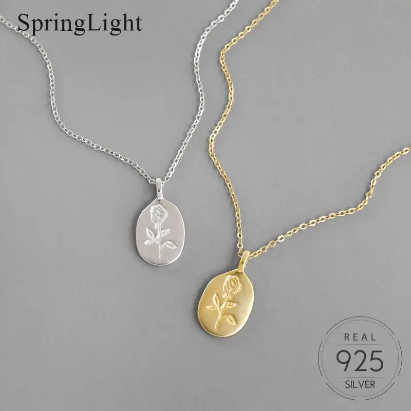 Springlight элегантная роза подвеска круглая бирка ожерелье Настоящее серебро 925