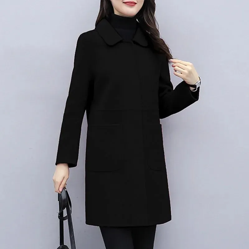 Женское шерстяное пальто сезон осень-зима 2021 стильная однобортная толстая