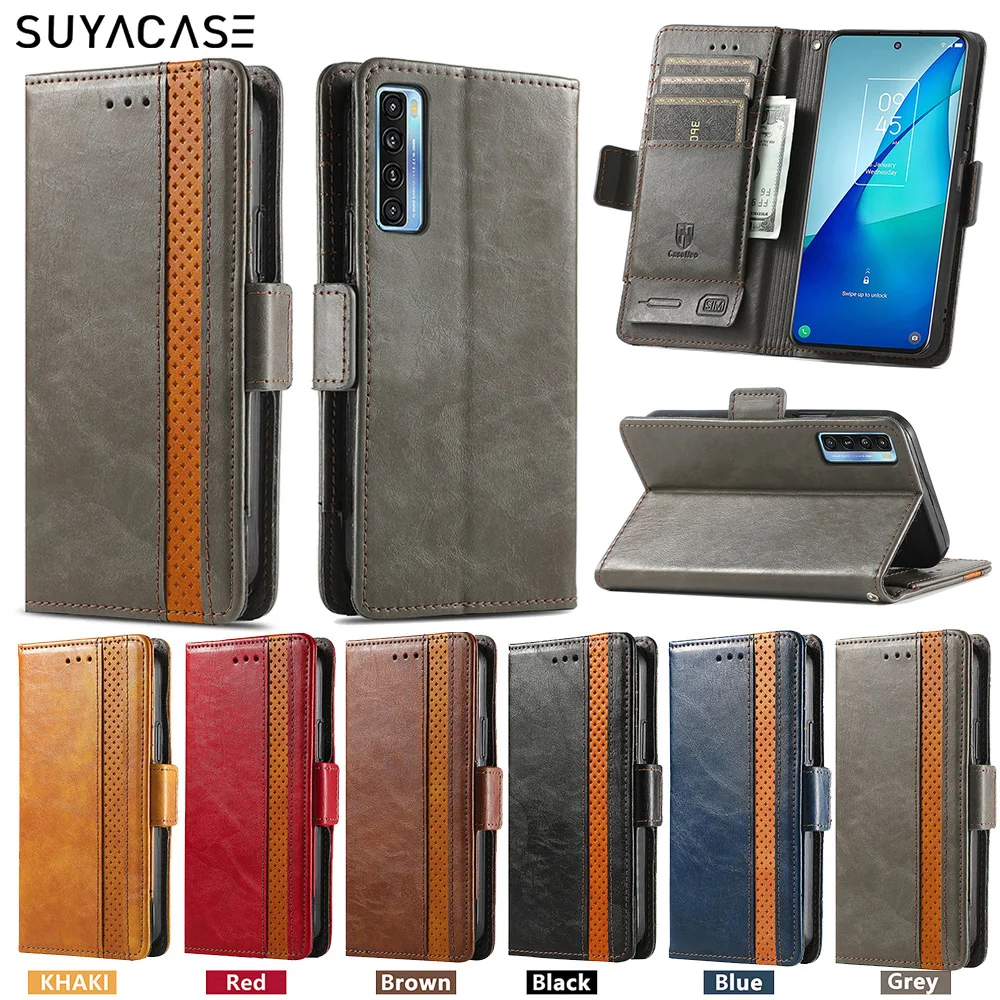 

Spliced Leather Flip Wallet Phone Cases For TCL 20S 20SE 20 Pro 5G Card Slot Stand Holder Book Shockproof Soft TPU Telefon Cover